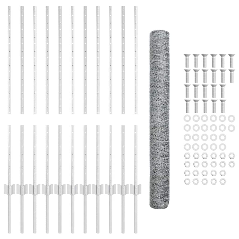 vidaXL Kerítés oszlopokkal Ezüst 1 x 25 m Acél