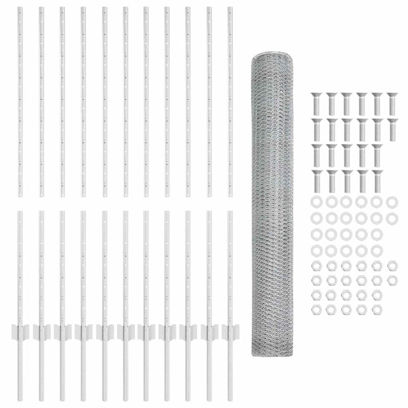 vidaXL Kerítés oszlopokkal Ezüst 1.2 x 25 m Acél