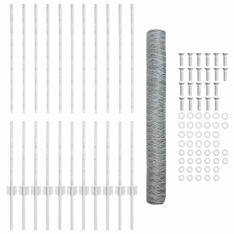 vidaXL Kerítés oszlopokkal Ezüst 1.2 x 25 m Acél