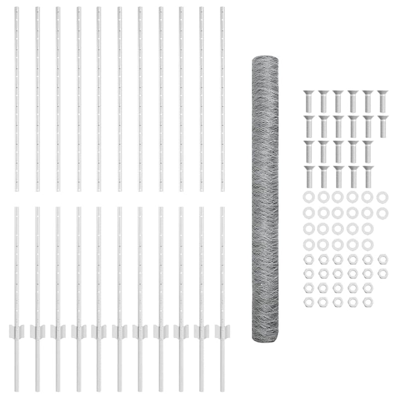 vidaXL Kerítés oszlopokkal Ezüst 1.4 x 25 m Acél