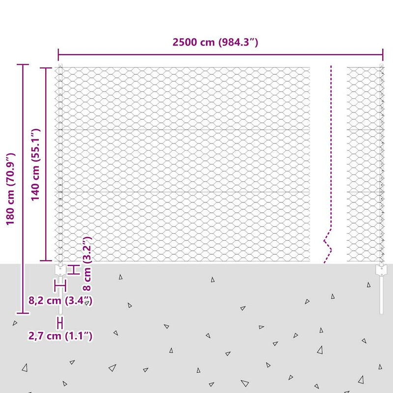 vidaXL Kerítés oszlopokkal Ezüst 1.4 x 25 m Acél