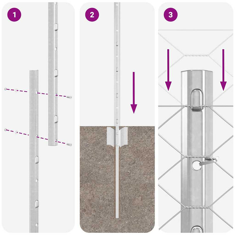 vidaXL Kerítés oszlopokkal Ezüst 1.5 x 25 m Acél