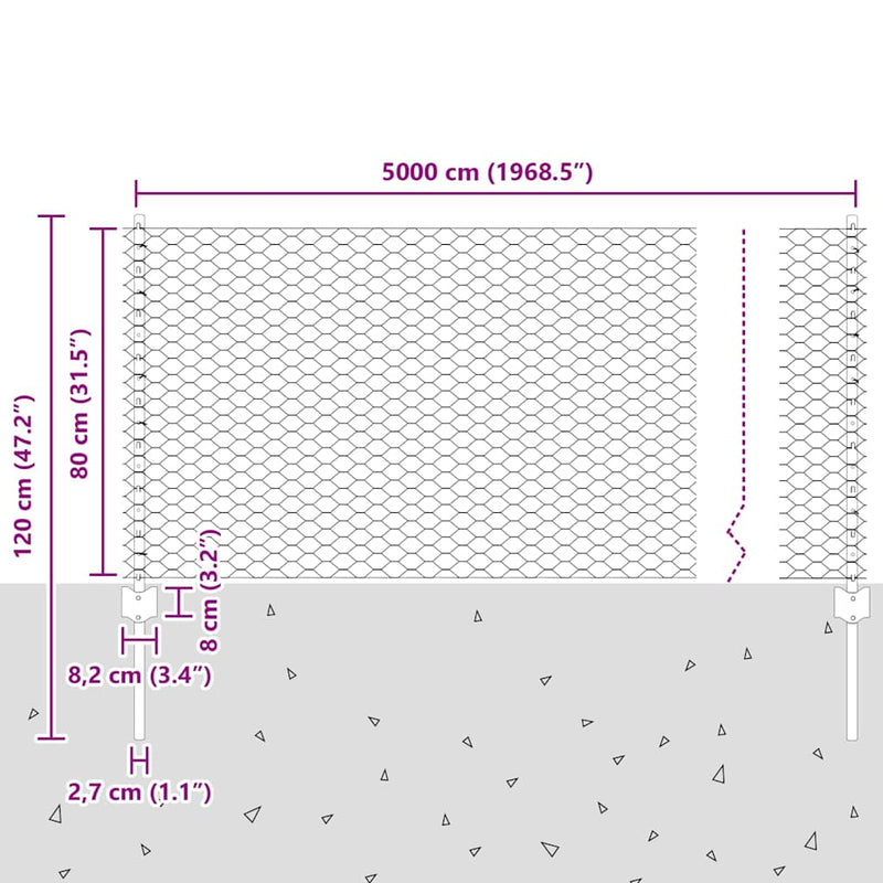 vidaXL Kerítés oszlopokkal Ezüst 0.8 x 50 m Acél