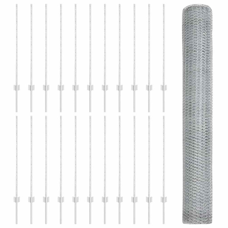 vidaXL Kerítés oszlopokkal Ezüst 1 x 50 m Acél