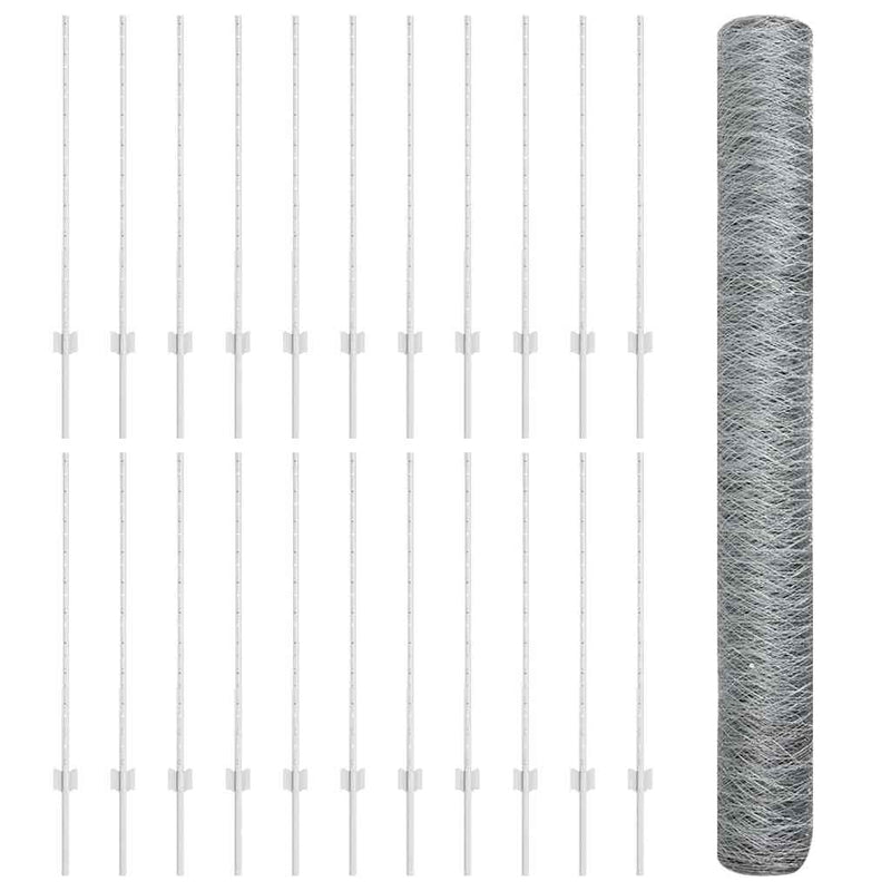 vidaXL Kerítés oszlopokkal Ezüst 1 x 50 m Acél