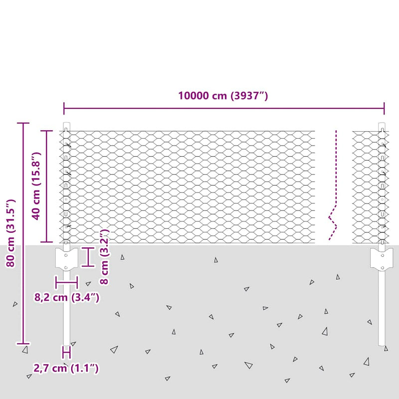 vidaXL Kerítés oszlopokkal Ezüst 0.4 x 100 m Acél