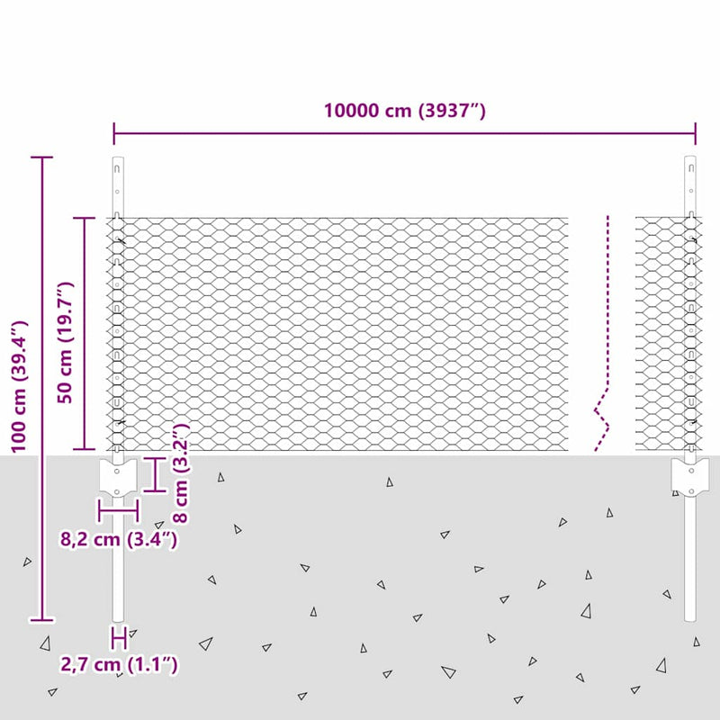 vidaXL Kerítés és Oszlop Ezüst 0,5 x 100 m Acél