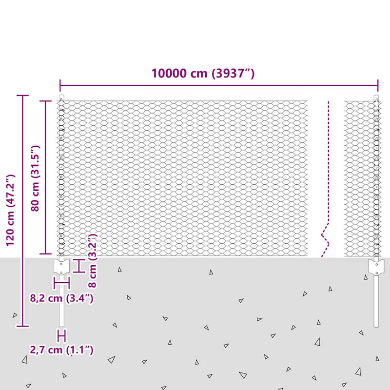 vidaXL Kerítés oszlopokkal Ezüst 0.8 x 100 m Acél