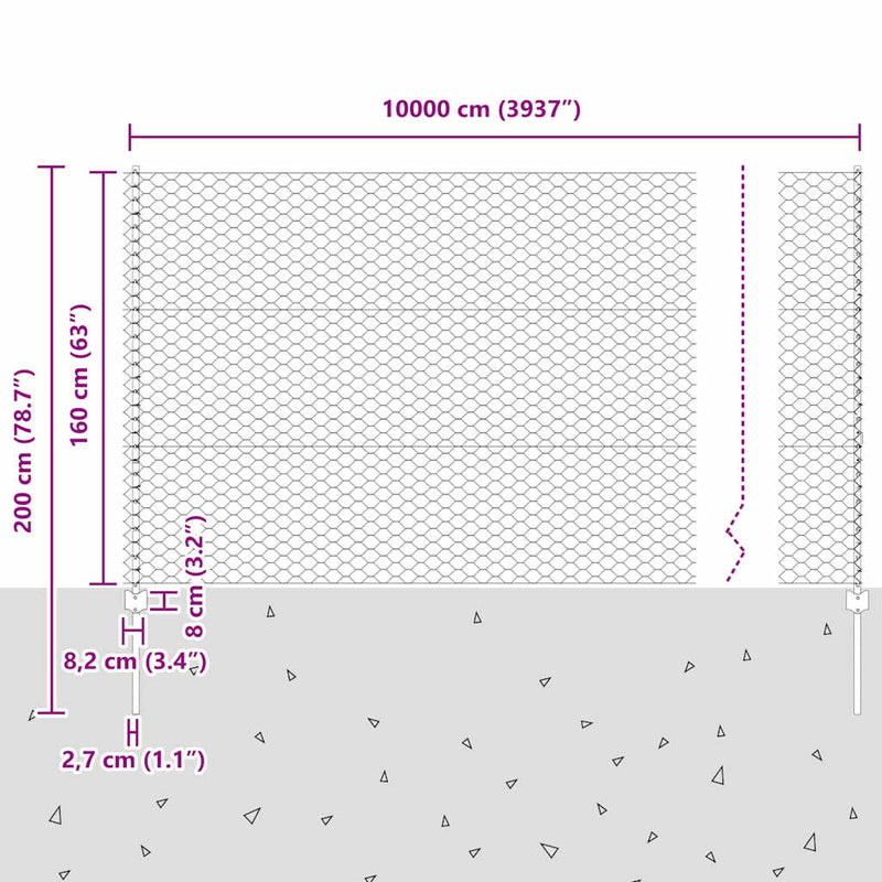 vidaXL Kerítés oszlopokkal Ezüst 1.6 x 100 m Acél