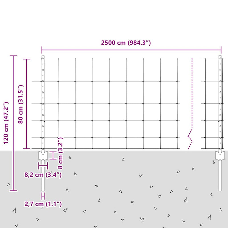 vidaXL Kerítés oszlopokkal Ezüst 0.8 x 25 m Acél