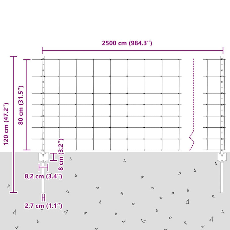 vidaXL Kerítés oszlopokkal Ezüst 0.8 x 25 m Acél