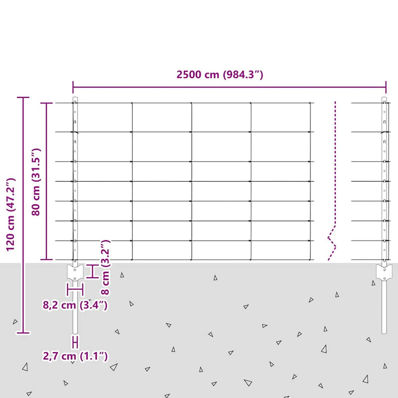 vidaXL Kerítés oszlopokkal Ezüst 0.8 x 25 m Acél