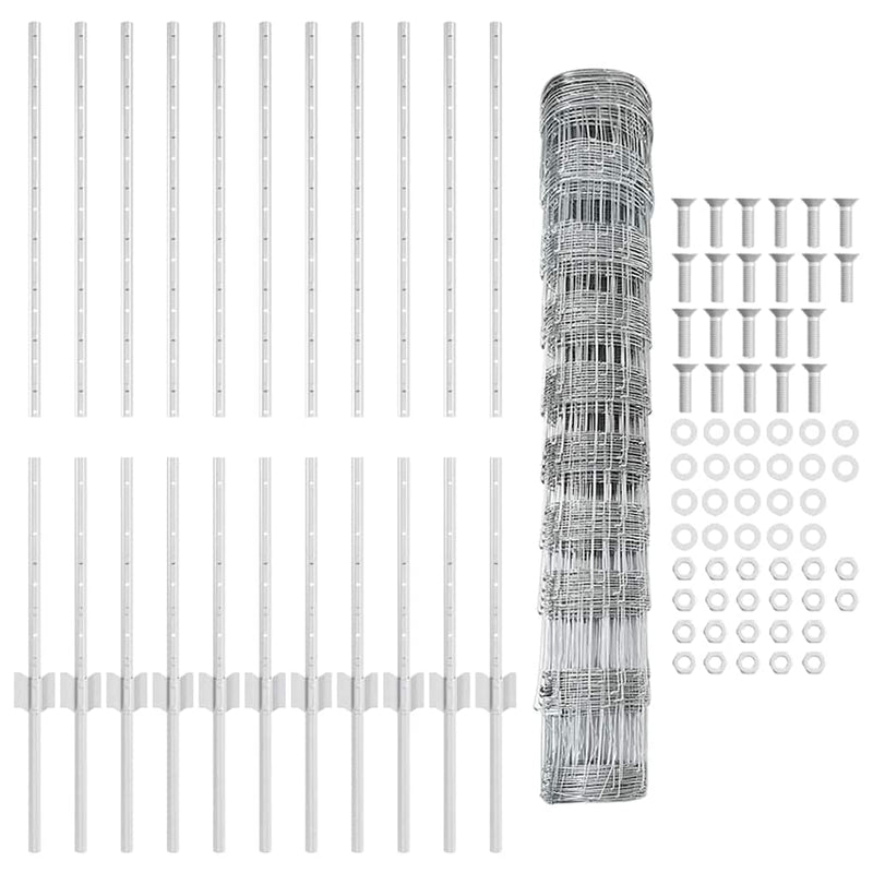 vidaXL Kerítés oszlopokkal Ezüst 1 x 25 m Acél