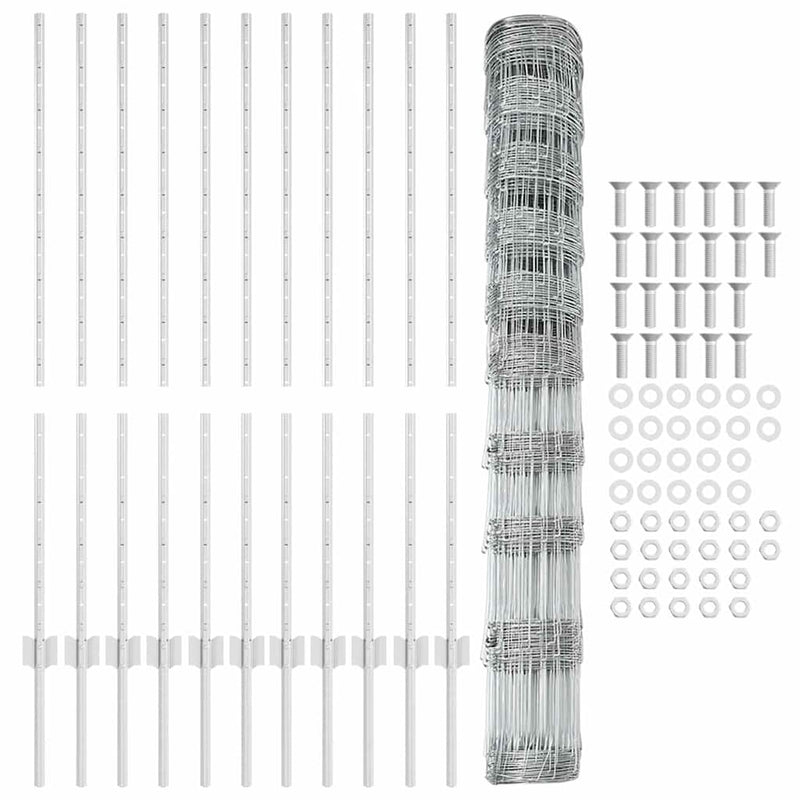 vidaXL Kerítés oszlopokkal Ezüst 1.2 x 25 m Acél