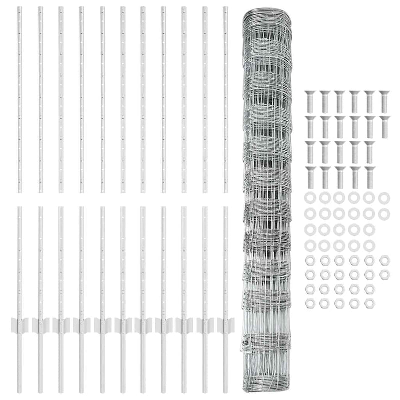 vidaXL Kerítés oszlopokkal Ezüst 1.2 x 25 m Acél