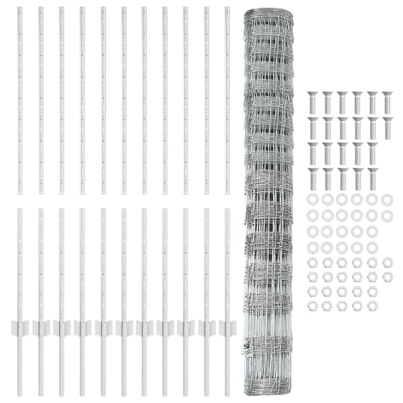 vidaXL Kerítés oszlopokkal Ezüst 1.2 x 25 m Acél