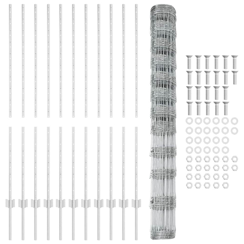 vidaXL Kerítés oszlopokkal Ezüst 1.4 x 25 m Acél