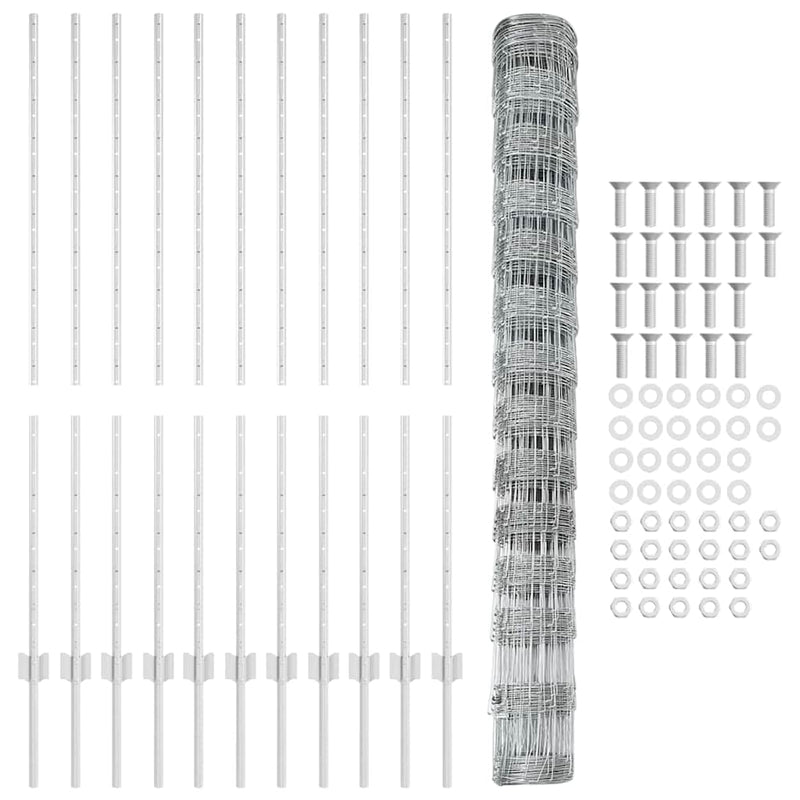 vidaXL Kerítés oszlopokkal Ezüst 1.4 x 25 m Acél