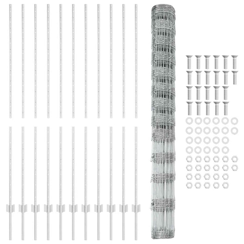 vidaXL Kerítés oszlopokkal Ezüst 1.5 x 25 m Acél