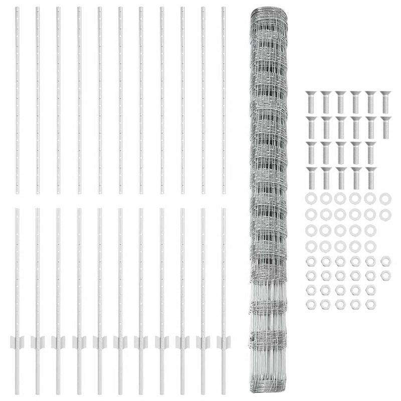 vidaXL Kerítés oszlopokkal Ezüst 1.6 x 25 m Acél