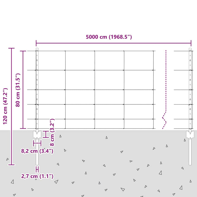 vidaXL Kerítés oszlopokkal Ezüst 0.8 x 50 m Acél