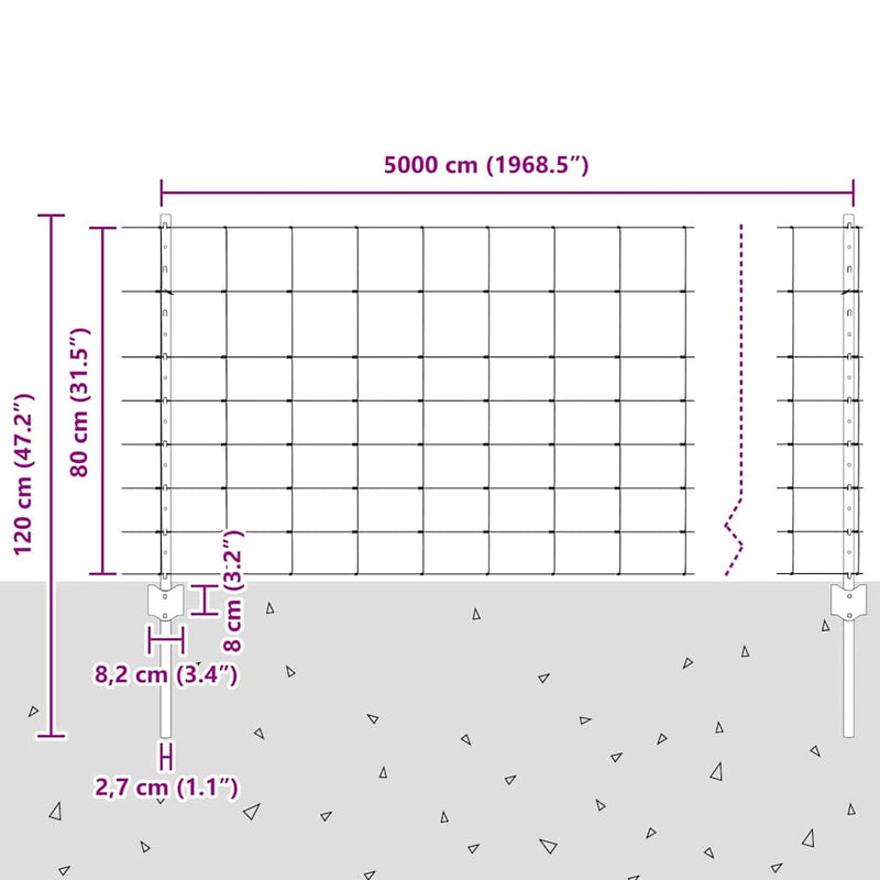 vidaXL Kerítés és Oszlop Ezüst 0,8 x 50 m Acél