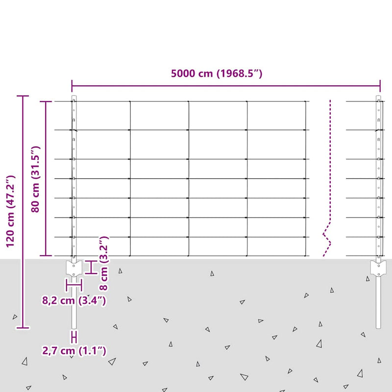 vidaXL Kerítés oszlopokkal Ezüst 0.8 x 50 m Acél