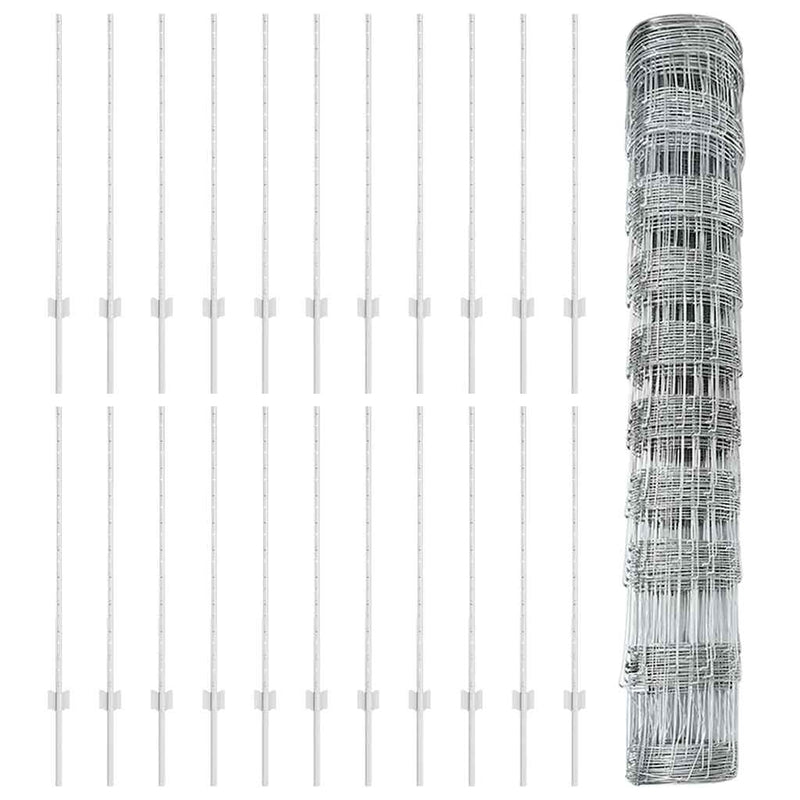 vidaXL Kerítés oszlopokkal Ezüst 1 x 50 m Acél