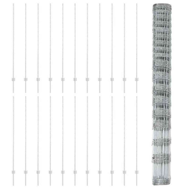vidaXL Kerítés oszlopokkal Ezüst 1.5 x 50 m Acél