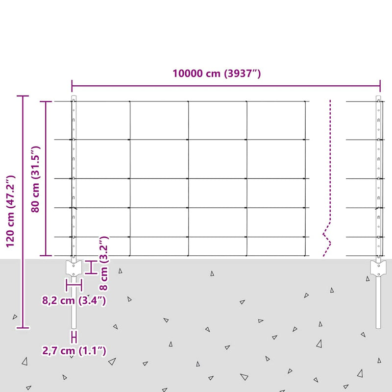vidaXL Kerítés oszlopokkal Ezüst 0.8 x 100 m Acél