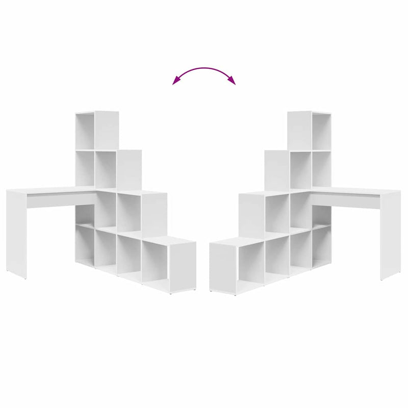 vidaXL Sarokíróasztal polcokkal Fehér 101,5 x 149,5 x 149,5 cm Faanyag