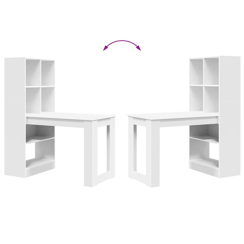 vidaXL Asztal polcokkal tárolóval Fehér 122 x 67 x 145 cm Faanyag