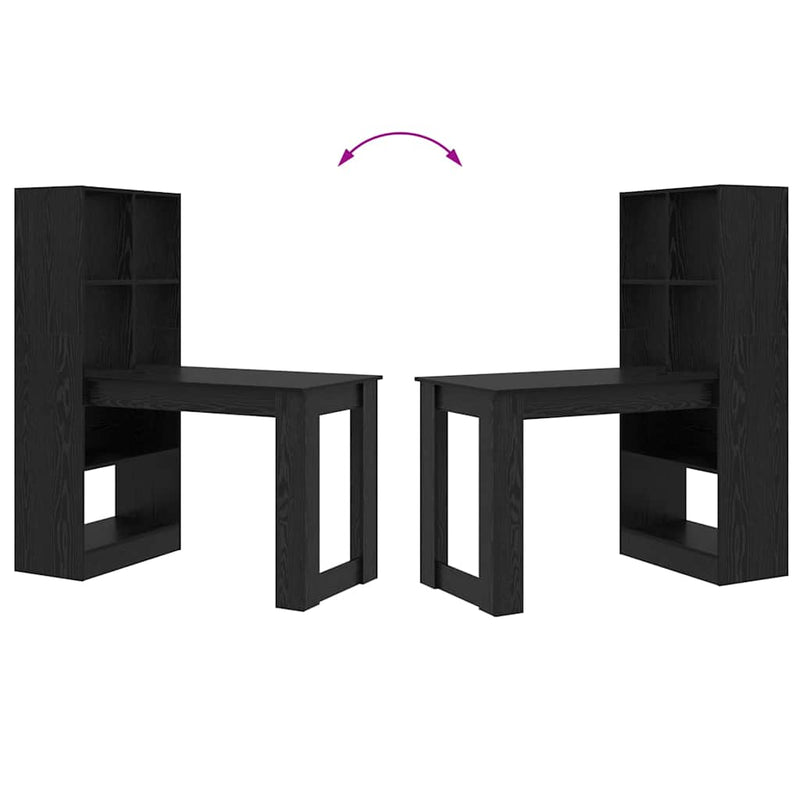 vidaXL Asztal polcokkal Fekete tölgy 122 x 67 x 145 cm Faanyag