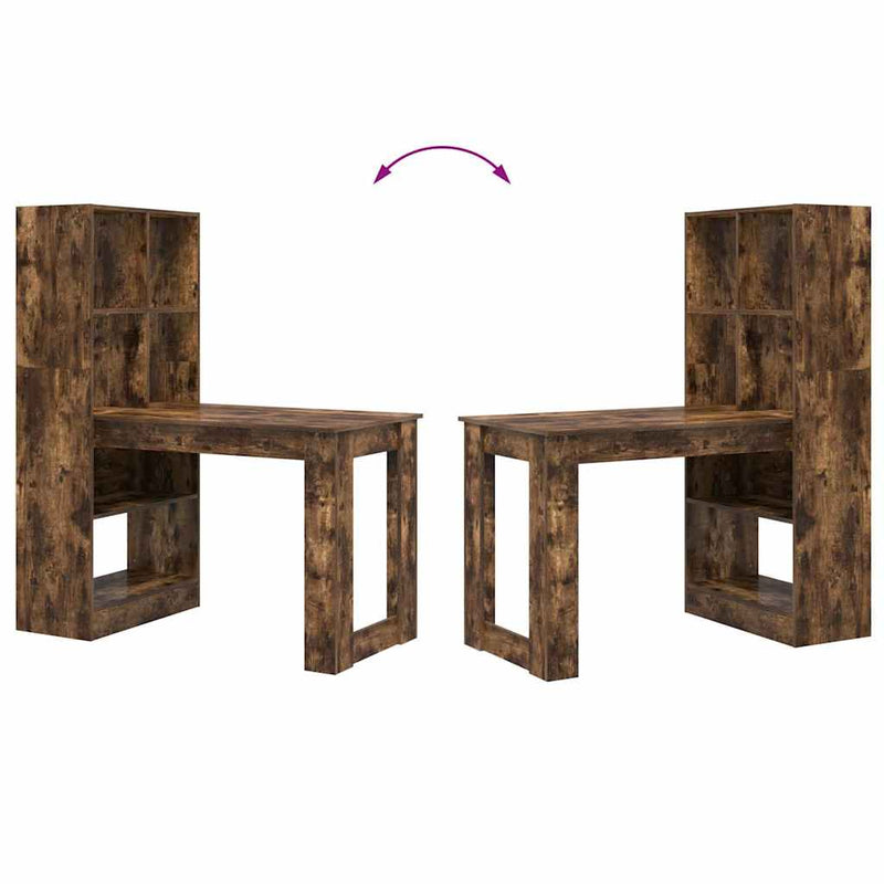 vidaXL Asztal polcokkal Füstölt tölgy 122 x 67 x 145 cm Faanyag