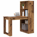 vidaXL Asztal polcokkal tárolóval Öreg fa 122 x 67 x 145 cm Faanyag