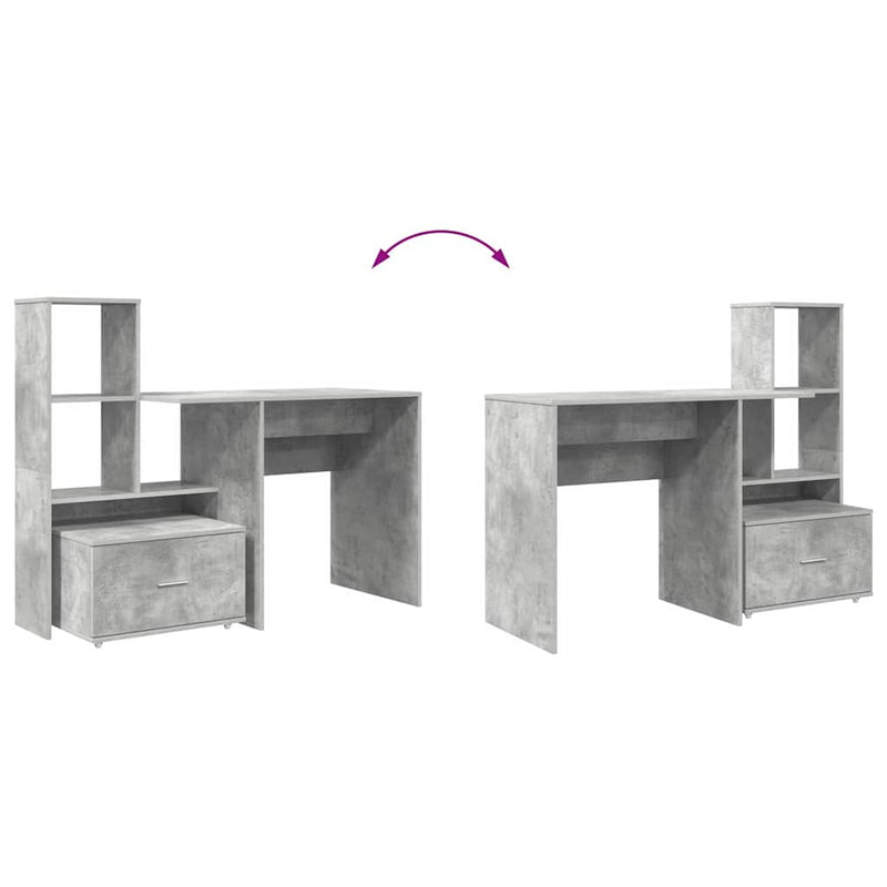 vidaXL Asztal fiókkal Beton Szürke 131,5 x 50 x 106,5 cm Faanyag