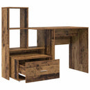 vidaXL Asztal fiókkal polcokkal Öreg fa 131,5 x 50 x 106,5 cm Faanyag