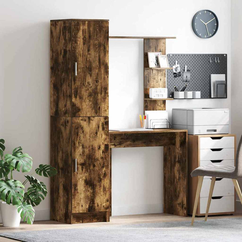 vidaXL Tárolóval rendelkező íróasztal 2 pcs Füstölt tölgy Faanyag