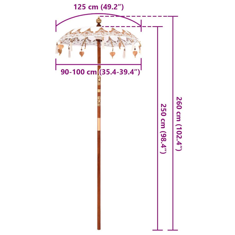 vidaXL Balinéz Napernyő Krém 95 x 95 x 260 cm Pamut