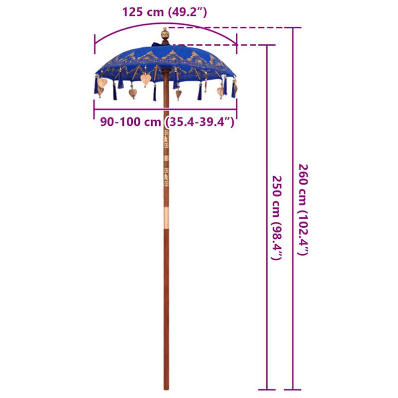 vidaXL Balinéz Napernyő Kék 95 x 95 x 260 cm Pamut