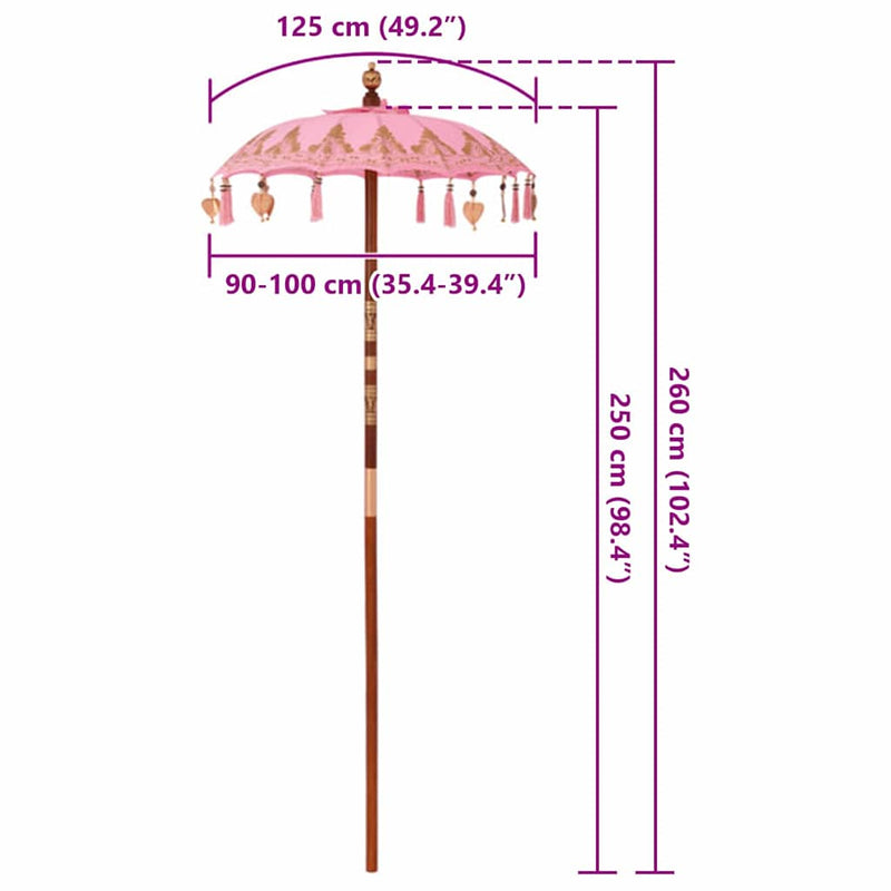 vidaXL Balinéz Napernyő Rózsaszín 95 x 95 x 260 cm Pamut