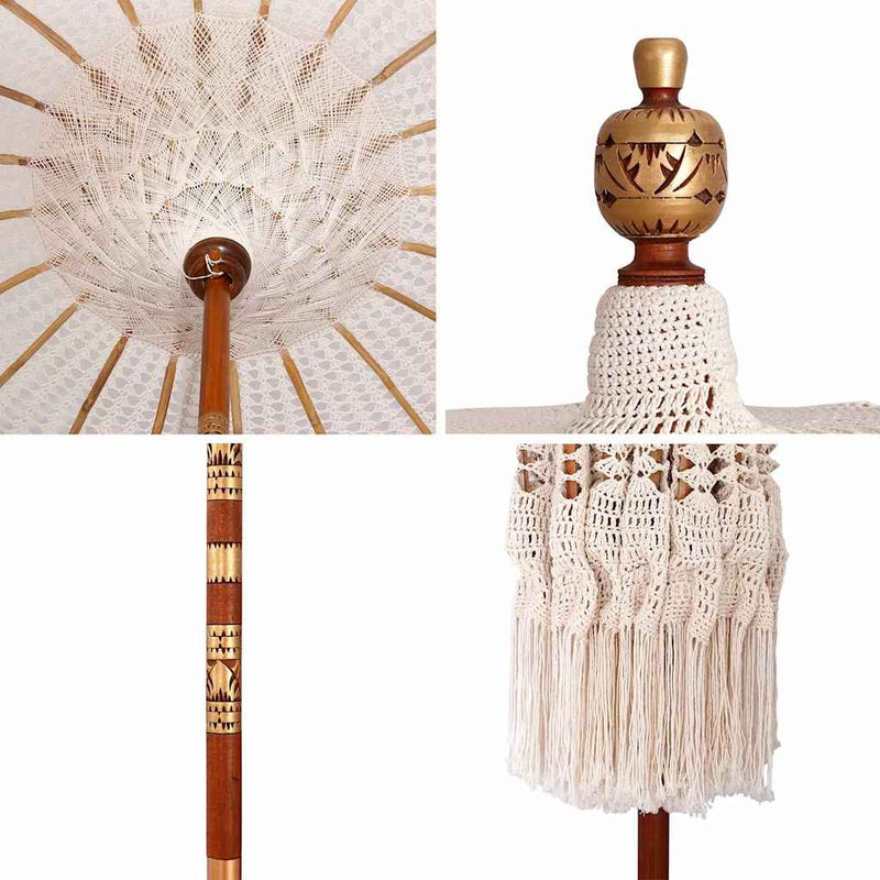 vidaXL Makramé napernyő Krém 190 x 190 x 260 cm Pamut