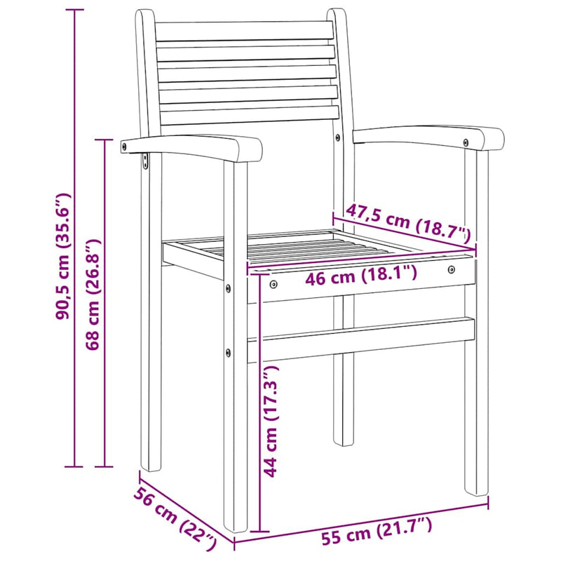 vidaXL Kerti összecsukható székek 2 pcs Barna 55.5 x 55.5 x 90 cm