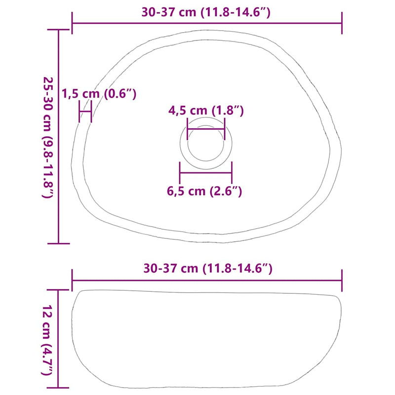 vidaXL Mosdó Világosszürke (30-37) x (25-30) x 12 cm Folyami kő