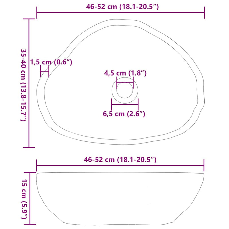 vidaXL Mosdó Világosszürke (46-52) x (35-40) x 15 cm Folyami kő