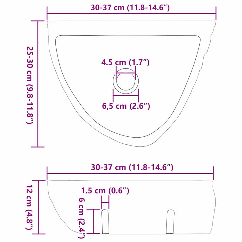 vidaXL Fali mosdó Szürke (30-37) x (25-30) x 12 cm Folyami kő