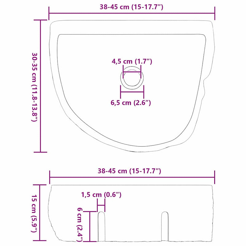 vidaXL Fali mosdó Szürke (38-45) x (30-35) x 15 cm Folyami kő