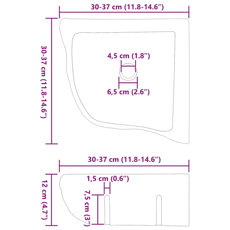 vidaXL Fali sarokmosdó Szürke (30-37) x (30-37) x 12 cm Folyami kő