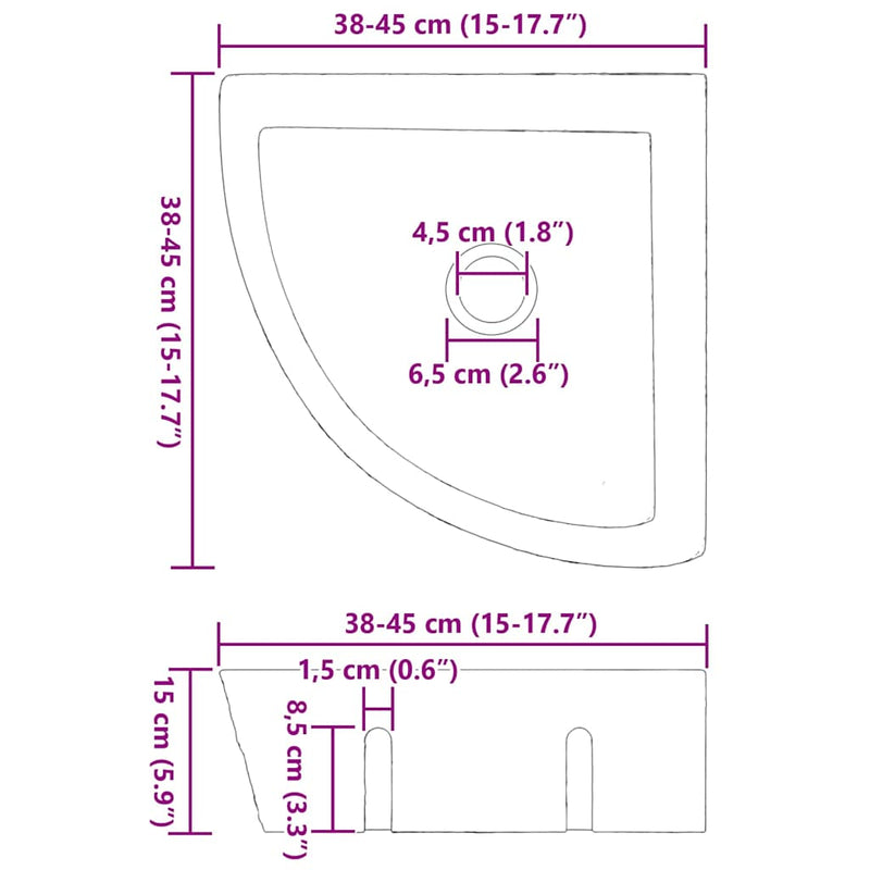 vidaXL Fali sarokmosdó Szürke (38-45) x (38-45) x 12 cm Folyami kő