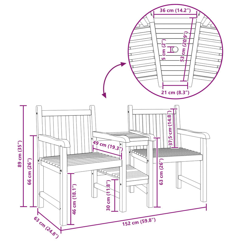 vidaXL Kültéri Székek Barna 152 x 63 x 89 cm Tömör tíkfa